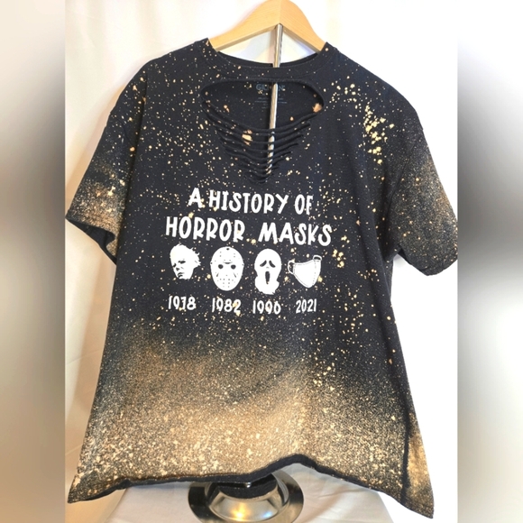 Custom Bleach Dyed Horror Mask History Tee | Distressed Cutout | Size XL - Picture 1 of 5